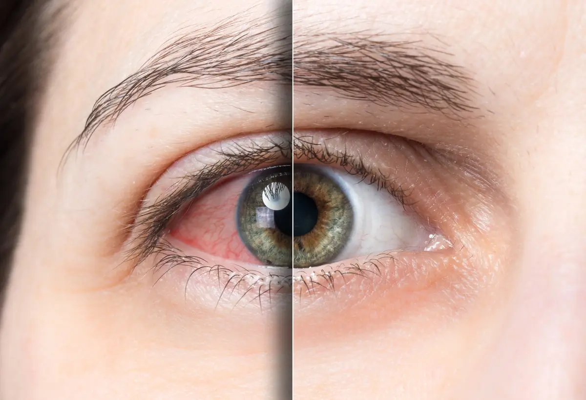 Comparison of an irritated eye and an unaffected eye after laser eye surgery